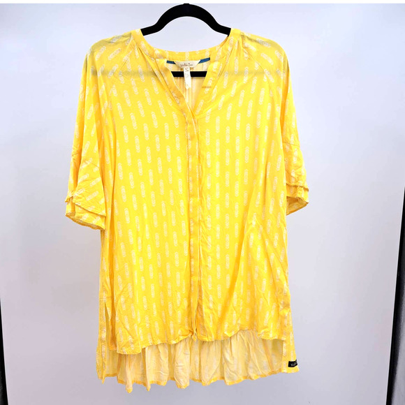 Matilda Jane Top S Yellow Short Sleeve Tunic Button Down Sunshine Summer Shirt - Picture 1 of 6